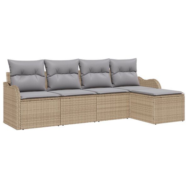 vidaXL Ensemble de Canapé de Jardin 5 Pièces avec Coussins Beige Poly Rattan