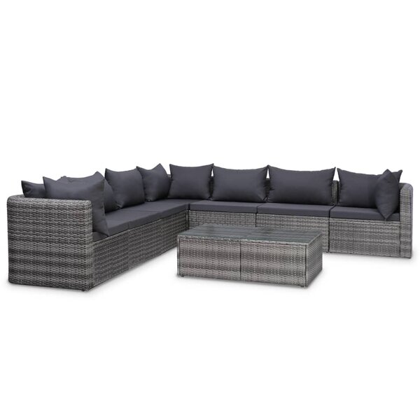 Salon de jardin meuble d'extérieur ensemble de mobilier 8 pièces avec coussins résine tressée gris 02_0017684