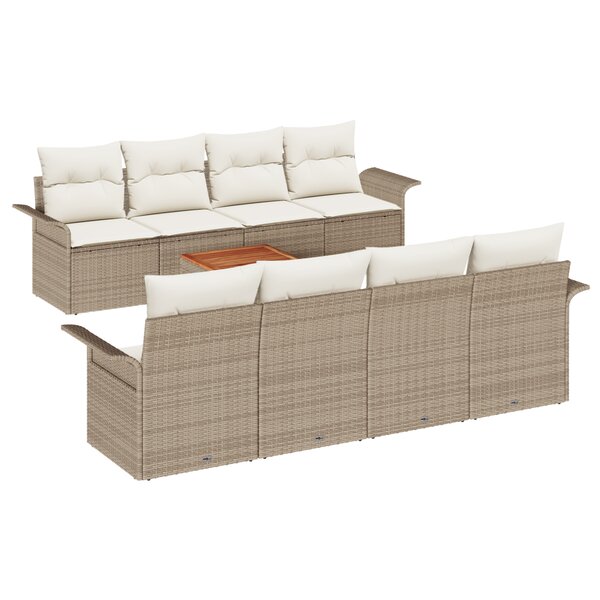 vidaXL Ensemble de Canapé de Jardin 9 Pièces avec Coussins Beige Poly Rotin Acacia