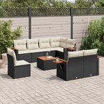 vidaXL Salon de jardin 9 Pièces avec coussins noir résine tressée