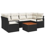 Ensemble de Canapés de Jardin 7 Pièces avec Coussins en Poly Rattan Noir Acacia