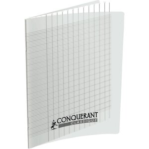 Cahier piqûre 96 pages seyès 2 5 mm 90 g  couverture carte polypropylèe incolore  format 17 x 22 cm CONQUERANT