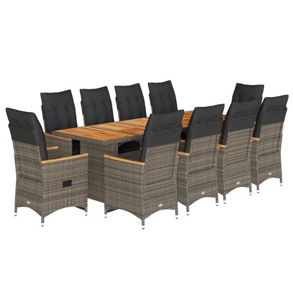 vidaXL Ensemble de bistro de jardin 11 Pièces coussins gris poly rotin