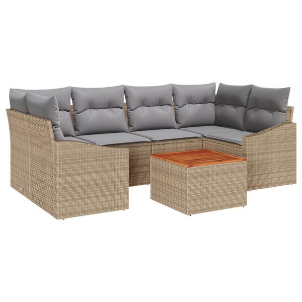 vidaXL Ensemble de Canapés de Jardin 7 Pièces avec Coussins Beige Rattan Acacia