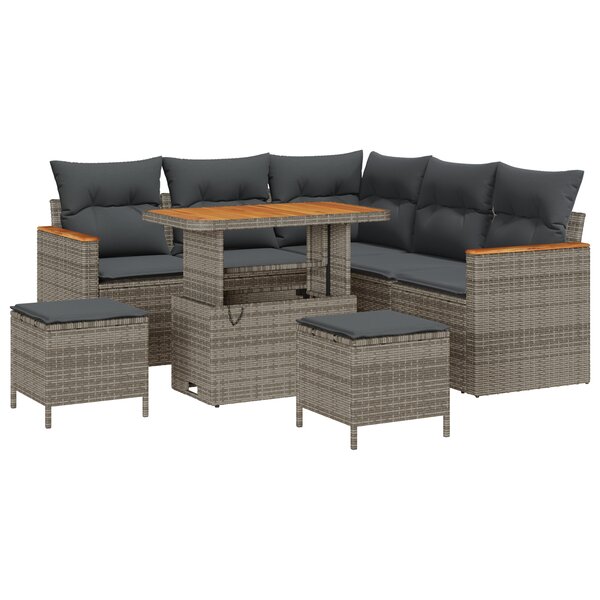 Ensemble de sofa de jardin 8 pièces avec coussins en poly rotin gris acacia