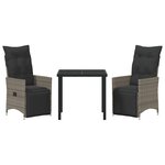 vidaXL Set de salle à manger de jardin 3 pièces avec coussins Gris Poly Rattan