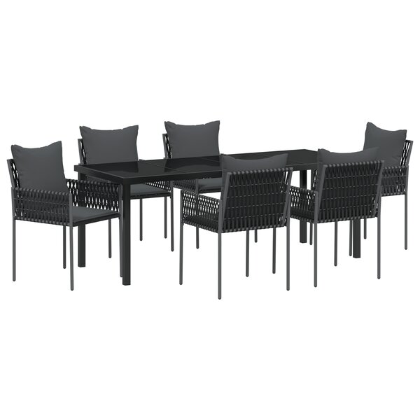 vidaXL Set de salle à manger de jardin 7 pièces avec coussins en poly rotin noir