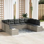 vidaXL Ensemble de canapé de jardin 9 pièces avec coussins gris clair en poly rattan