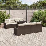 Ensemble 10 pièces de canapé de jardin avec coussins marron en rattan poly