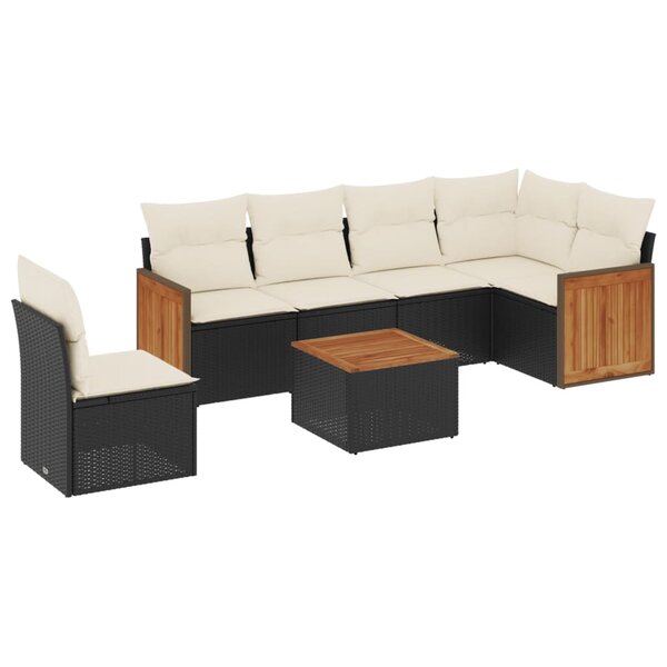 vidaXL Salon de jardin 7 Pièces avec coussins noir résine tressée