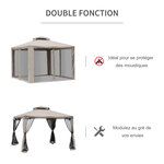 Pavillon de jardin tonnelle barnum style colonial double toit toiles moustiquaires amovibles zippées taupe