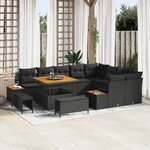 Ensemble de canapé de jardin de 12 pièces avec coussins noirs en poly rattan