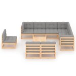 vidaXL Salon de jardin 10 Pièces avec coussins Bois de pin massif