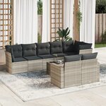 vidaXL Salon de jardin 9 Pièces avec coussins gris clair résine tressée