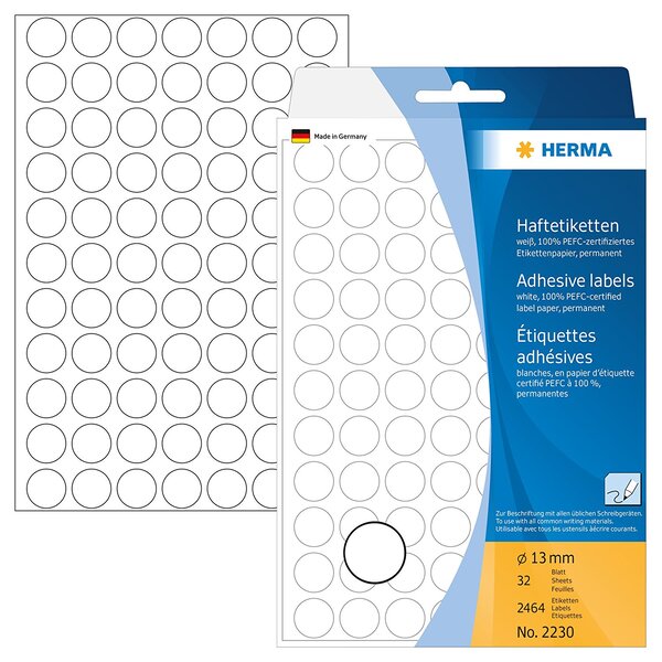 Etui 2464 etiquettes multi-usage diam 13 mm blanc herma