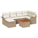 Ensemble de Canapés de Jardin 7 Pièces avec Coussins Beige Poly Rattan Acacia vidaXL