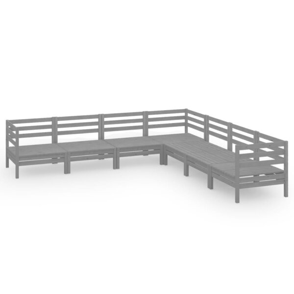 vidaXL Salon de jardin 7 Pièces Bois de pin massif Gris