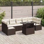Set de Canapé de Jardin 8 Pièces avec Coussins Marron Rotin Poly