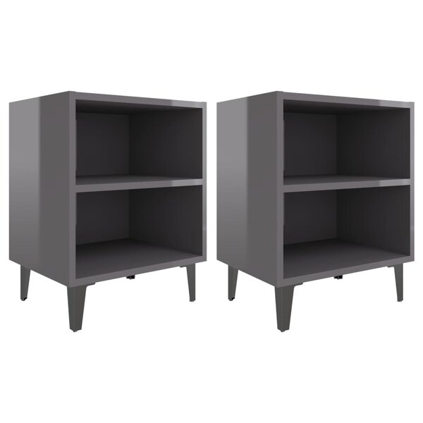vidaXL Tables de chevet pieds en métal 2 Pièces gris brillant 40x30x50 cm