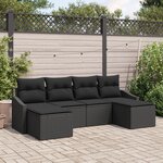 vidaXL Ensemble de salle à manger de jardin de 6 pièces avec coussins en rotin poly noir