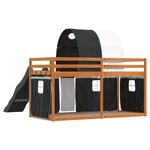 vidaXL Lit superposé avec toboggan et rideaux blanc et noir 90x200 cm