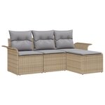 Ensemble de Canapé de Jardin 4 Pièces avec Coussins Beige en Rattan Poly