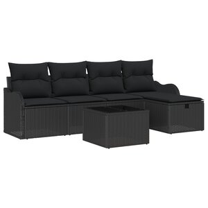 Ensemble de canapés de jardin vidaXL 6 pièces avec coussins noirs en rattan poly