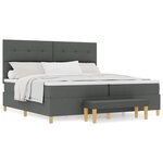 vidaXL Lit à ressort avec matelas et banc Gris foncé 200x200 cm Tissu