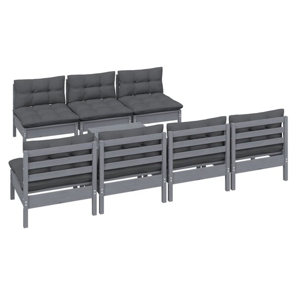 Salon de jardin meuble d'extérieur ensemble de mobilier 8 pièces avec coussins anthracite bois de pin 02_0017472