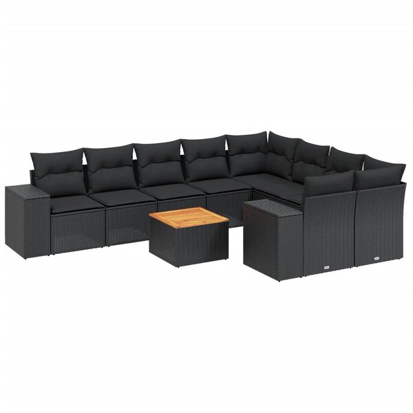 vidaXL Salon de jardin 10 Pièces avec coussins noir résine tressée