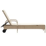 vidaXL Chaise longue avec roues et coussin beige résine tressée