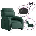 vidaXL Fauteuil inclinable électrique vert foncé velours