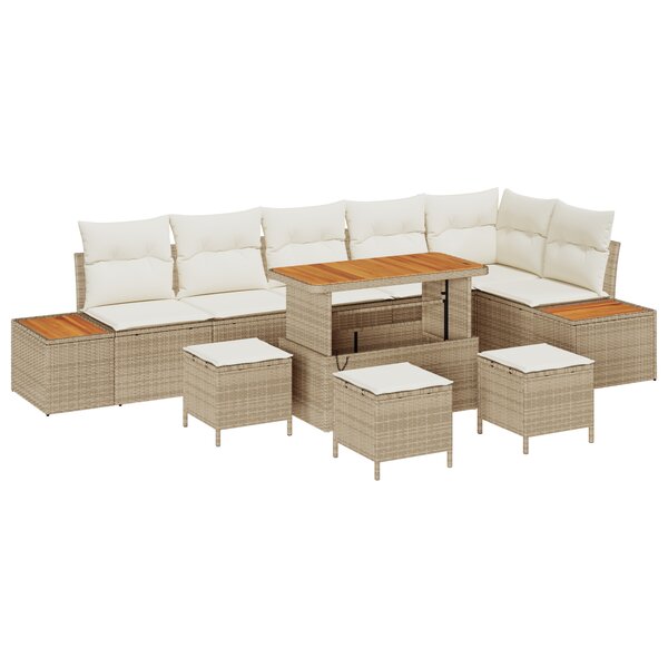 Ensemble de 10 Pièces de Canapés de Jardin avec Coussins Beige en Rattan Polyvalent