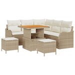Ensemble de canapé de jardin 8 pièces avec coussins beige poly rotin acacia