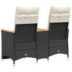 vidaXL Canapé de jardin inclinable 2 places avec table noir poly rotin