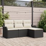 Ensemble de Canapés de Jardin en 4 Pièces avec Coussins en Rotin Noir