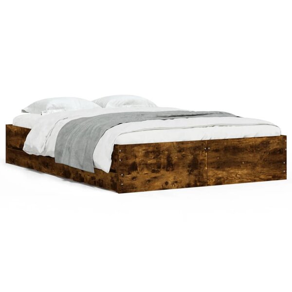 vidaXL Cadre de lit avec tiroirs sans matelas chêne fumé 120x190 cm
