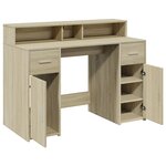 Bureau table poste de travail meuble d'ordinateur informatique étude avec lumières LED chêne sonoma bois d'ingénierie brun 02_0023422
