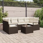 Ensemble de Canapé de Jardin 7 Pièces avec Coussins Marron Poly Rattan