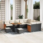 Ensemble de canapé de jardin 12 pièces avec coussins en poly rattan noir et acacia
