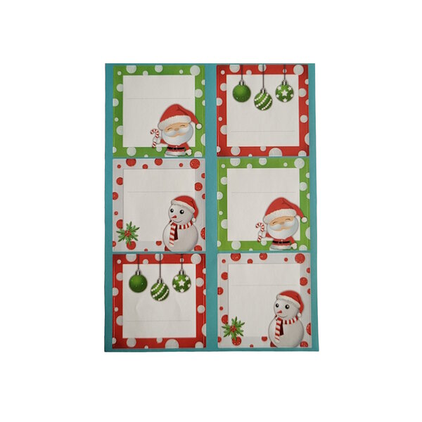 Planche 6 Étiquettes Adhésives Cadeaux Noël - Bonhomme de Neige Père Noël