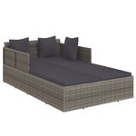 vidaXL Chaise longue avec coussins gris 182x118x63 cm résine tressée
