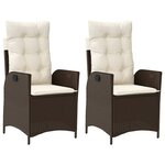 vidaXL Chaises inclinables de jardin lot de 2 et coussins marron rotin