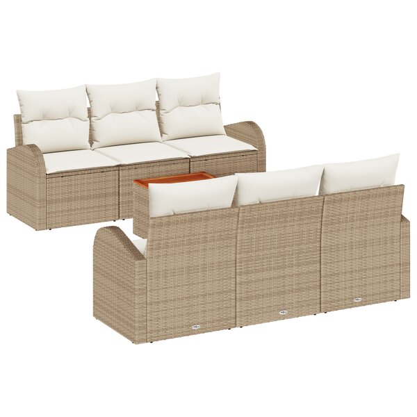 vidaXL Ensemble de Canapés de Jardin de 7 pièces avec Coussins Beige Poly Rattan Acacia