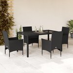 vidaXL Ensemble à manger de jardin et coussins 5 Pièces noir rotin verre
