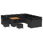 Ensemble de canapés jardin 13 pièces avec coussins Noir Poly Rattan Acacia