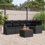Ensemble de canapés de jardin en 6 pièces avec coussins noir poly rattan acacia