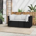 vidaXL Canapés d'angle de jardin et coussins 2Pièces Noir Résine tressée
