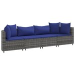vidaXL Salon de jardin 4 Pièces avec coussins gris résine tressée
