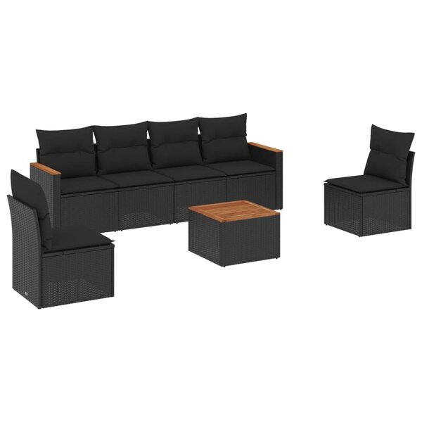 vidaXL Salon de jardin 7 Pièces avec coussins noir résine tressée